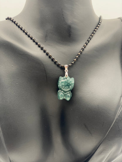 925 Silver Hello Kitty Green Jade Pendant