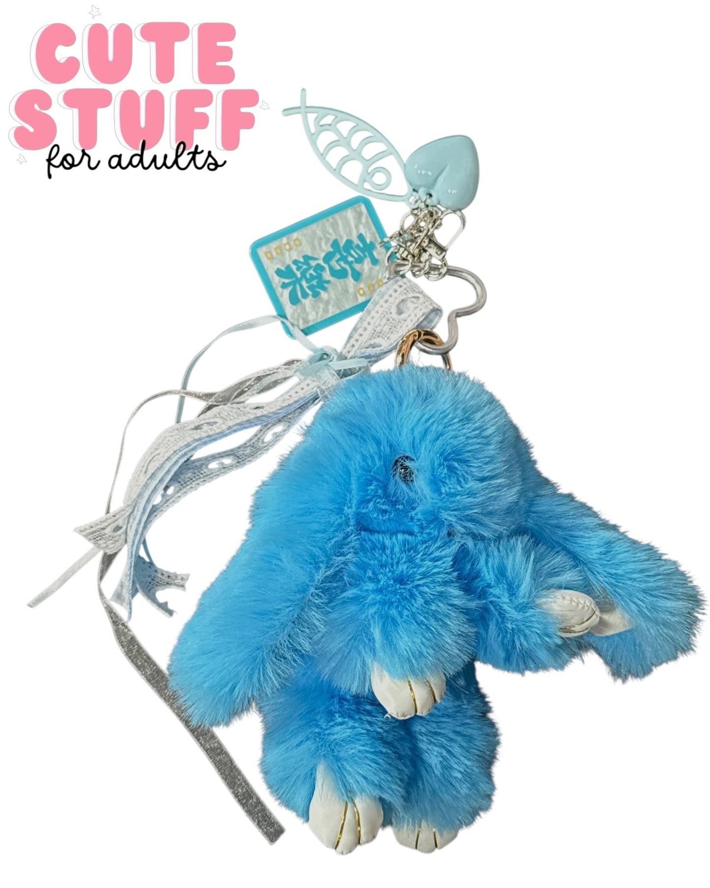 Kawaii Fluffy Bunny Bag Charm Keychain – Cute Plush Purse Accessory