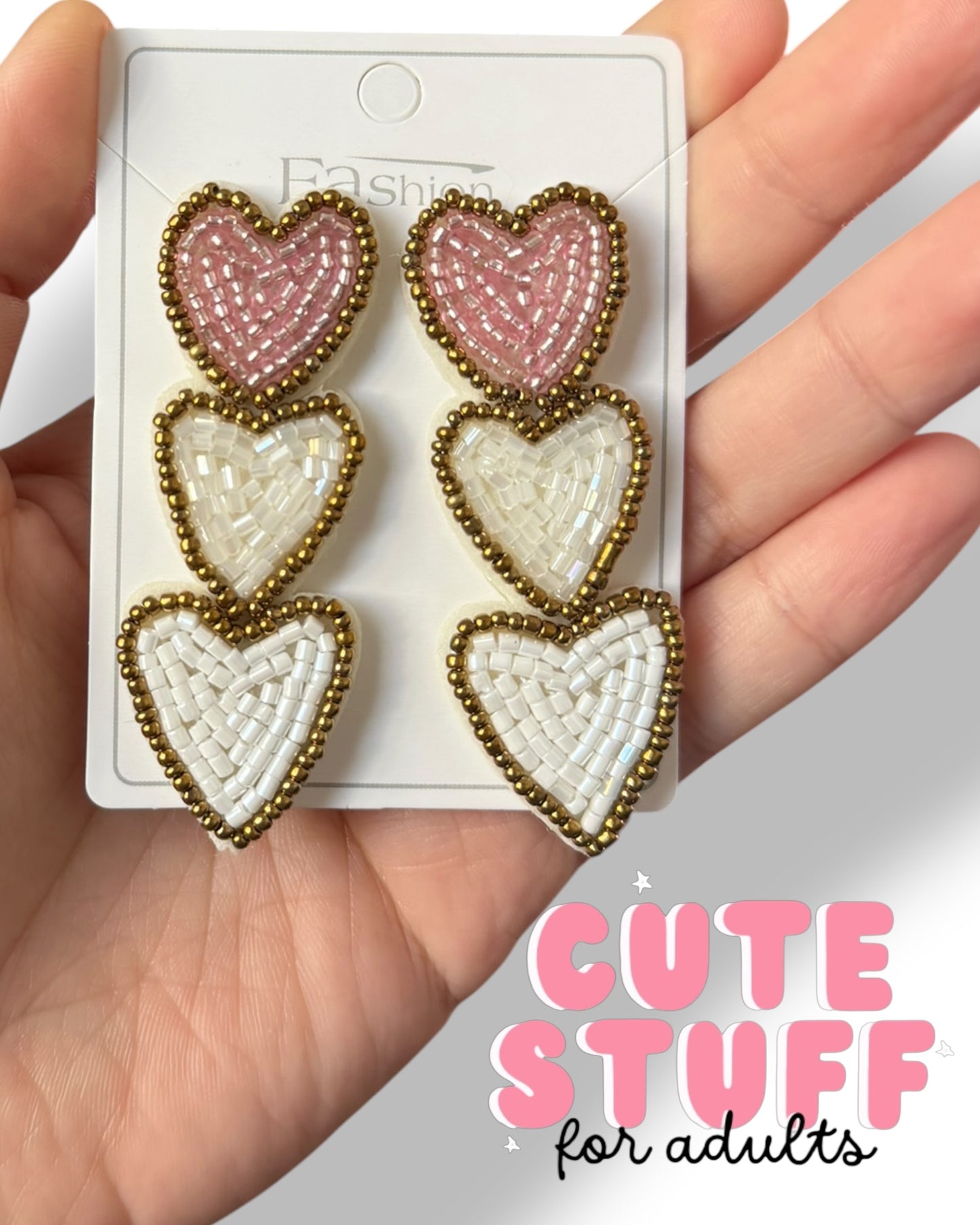 Triple Heart Beaded Earrings – Hand-Woven Cascading "Coquette" Earrings