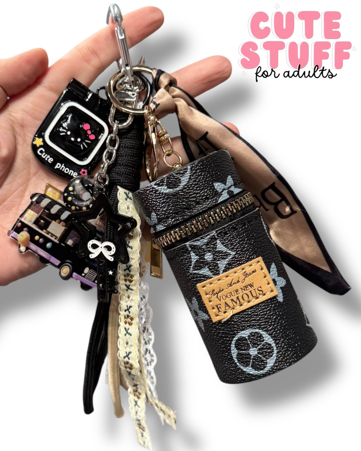 Curated Bag Charm & Keychain with Trinkets + Lipstick Case (Multiple Colors)