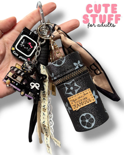 Curated Bag Charm & Keychain with Trinkets + Lipstick Case (Multiple Colors)
