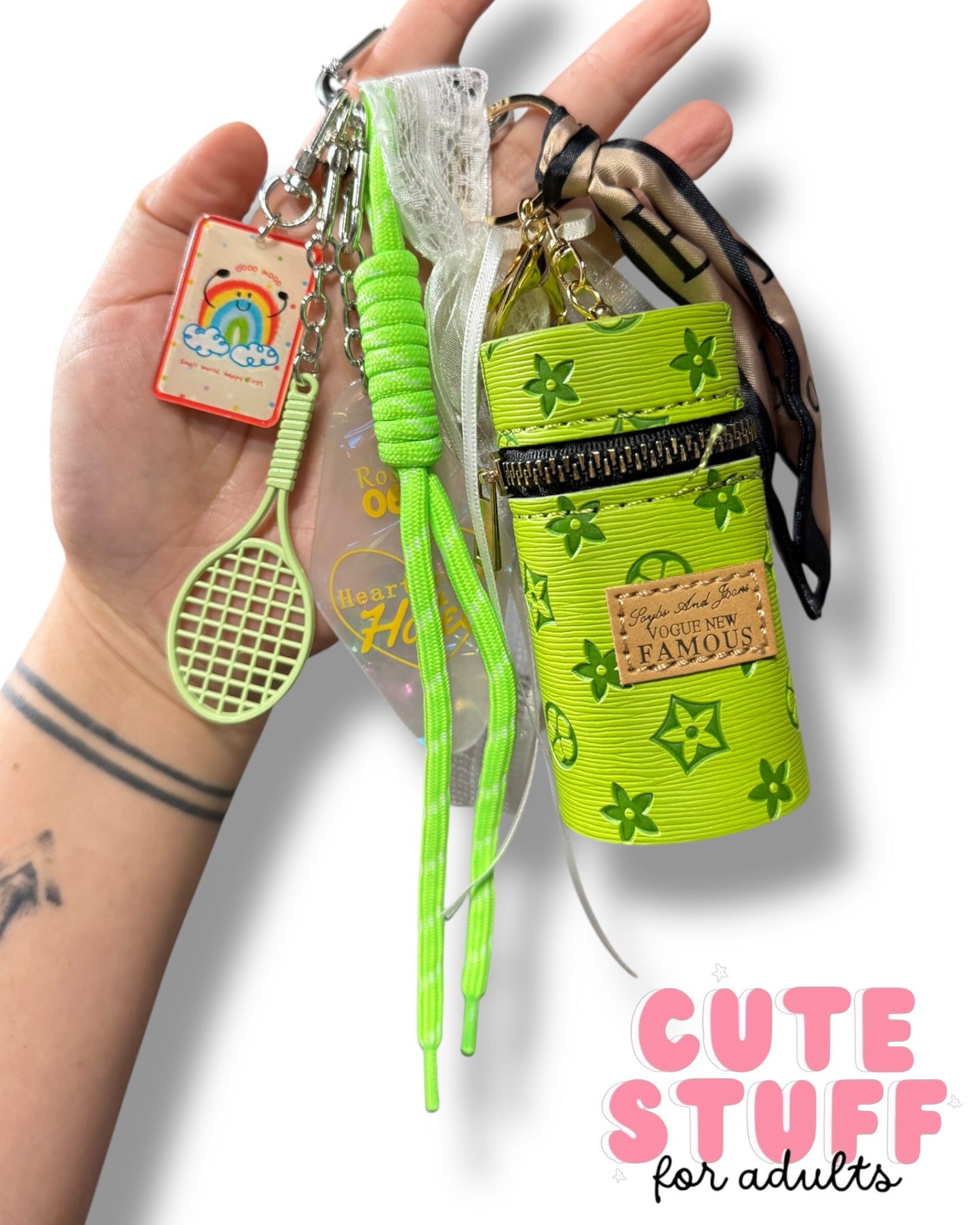 Curated Bag Charm & Keychain with Trinkets + Lipstick Case (Multiple Colors)