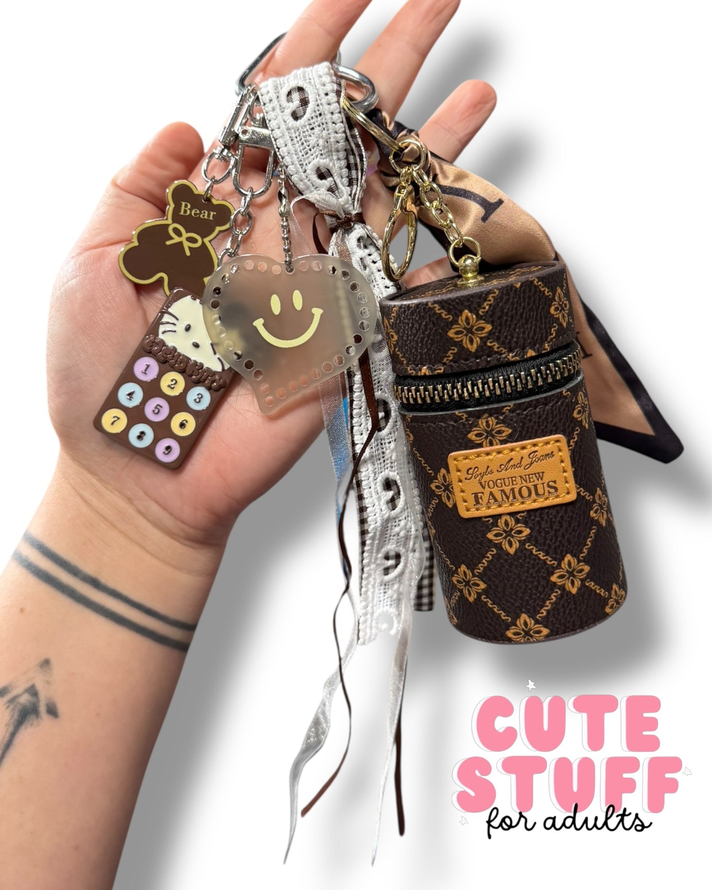 Curated Bag Charm & Keychain with Trinkets + Lipstick Case (Multiple Colors)