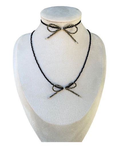 Crystal Necklace and Bracelet with Bow Set