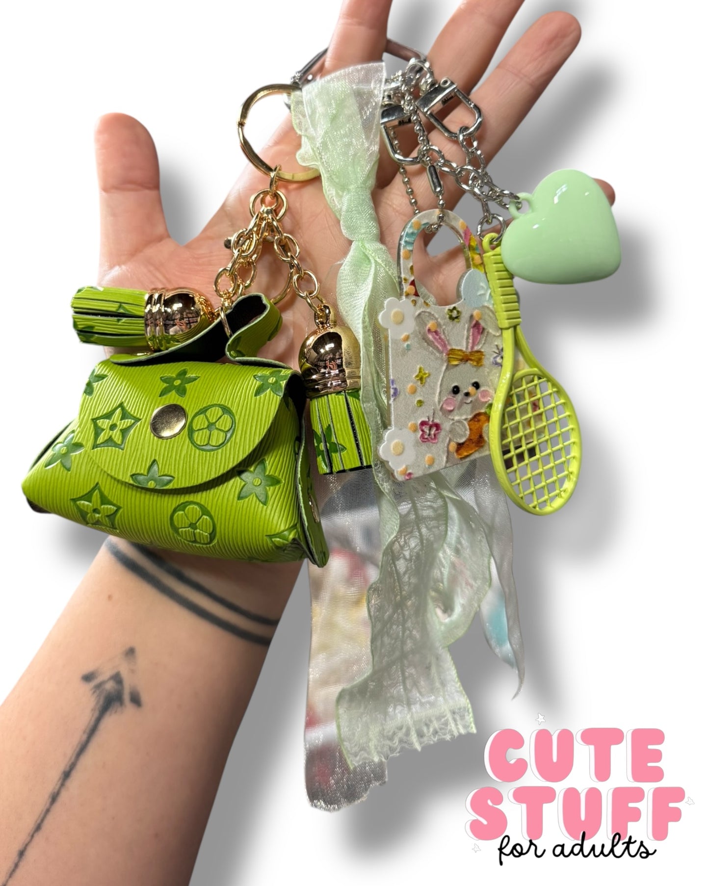 Curated Designer-Inspired Bag Charm & Keychain with Trinkets + Earphone Case (Multiple Colors)