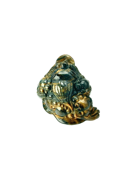 Yellow/Blue Tigers Eye Money Frog Biting Coin