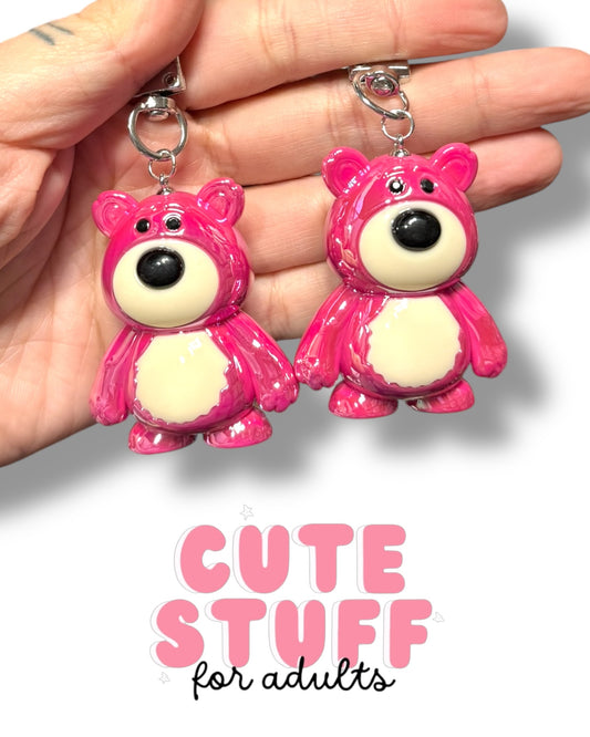 Toy Story Lotso Bear Figure Keychain - 3D Pink Character Keyring