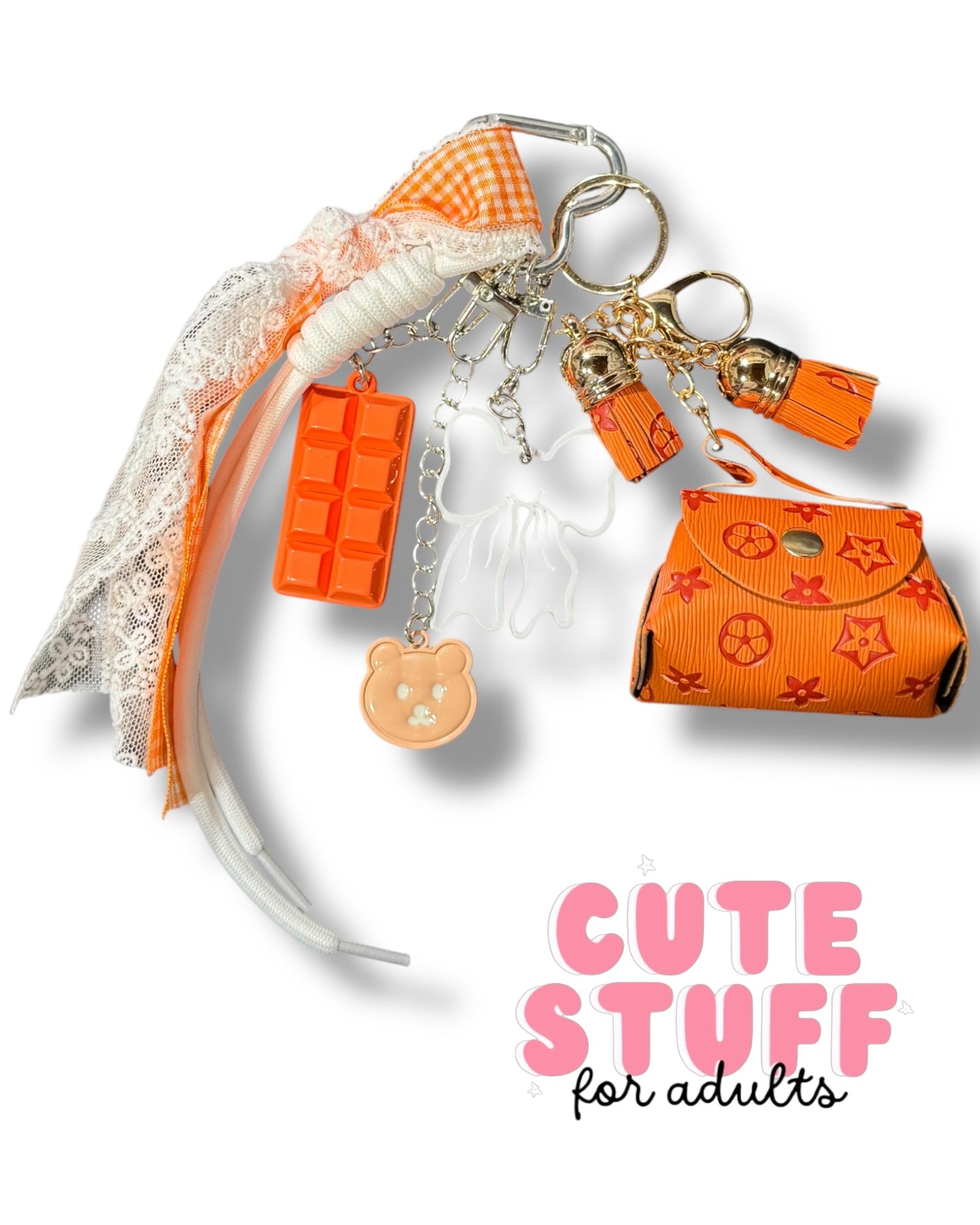 Curated Designer-Inspired Bag Charm & Keychain with Trinkets + Earphone Case (Multiple Colors)