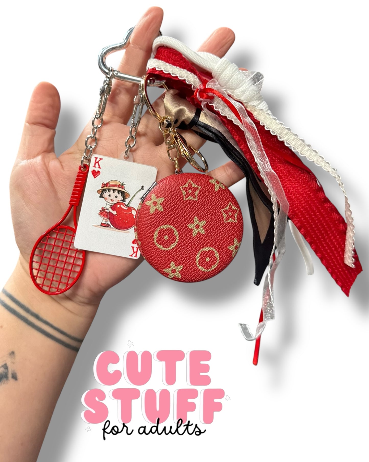 Curated Bag Charm & Keychain Set with Designer-Inspired Mirror (Multiple Colors)