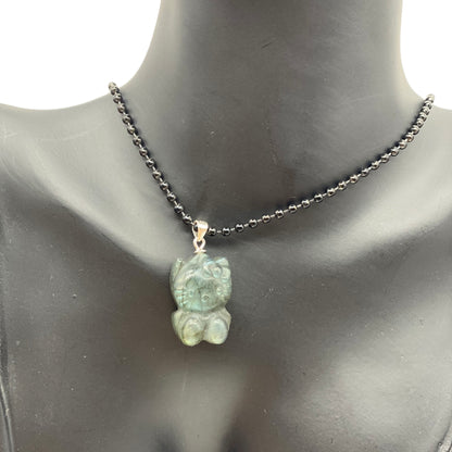 925 Silver Hello Kitty Labradorite Pendant with Free Necklace