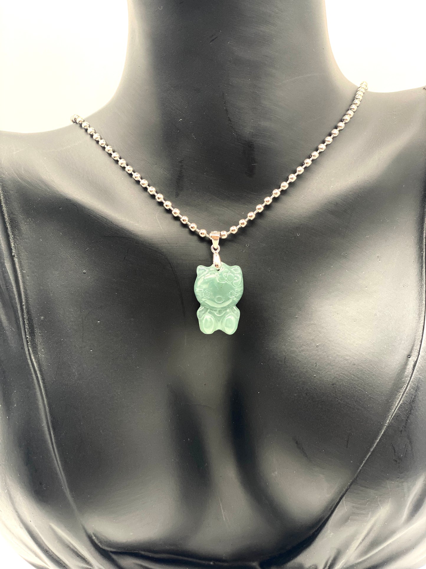 925 Silver Hello Kitty Green Jade Pendant