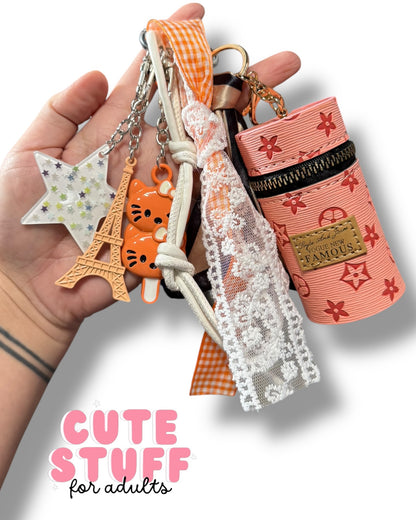 Curated Bag Charm & Keychain with Trinkets + Lipstick Case (Multiple Colors)