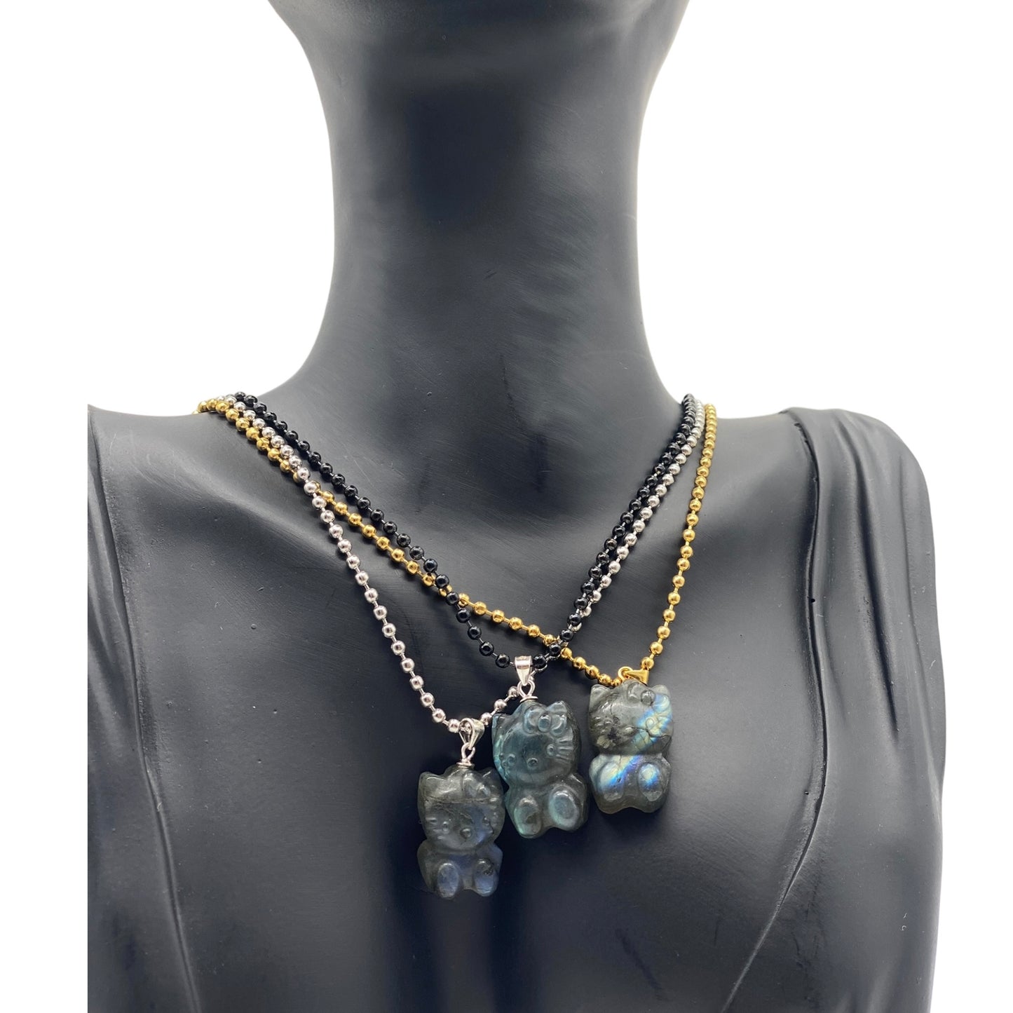 925 Silver Hello Kitty Labradorite Pendant with Free Necklace