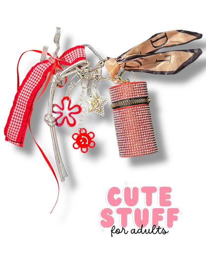 Curated Bag Charm & Keychain with Trinkets + Lipstick Case (Multiple Colors)