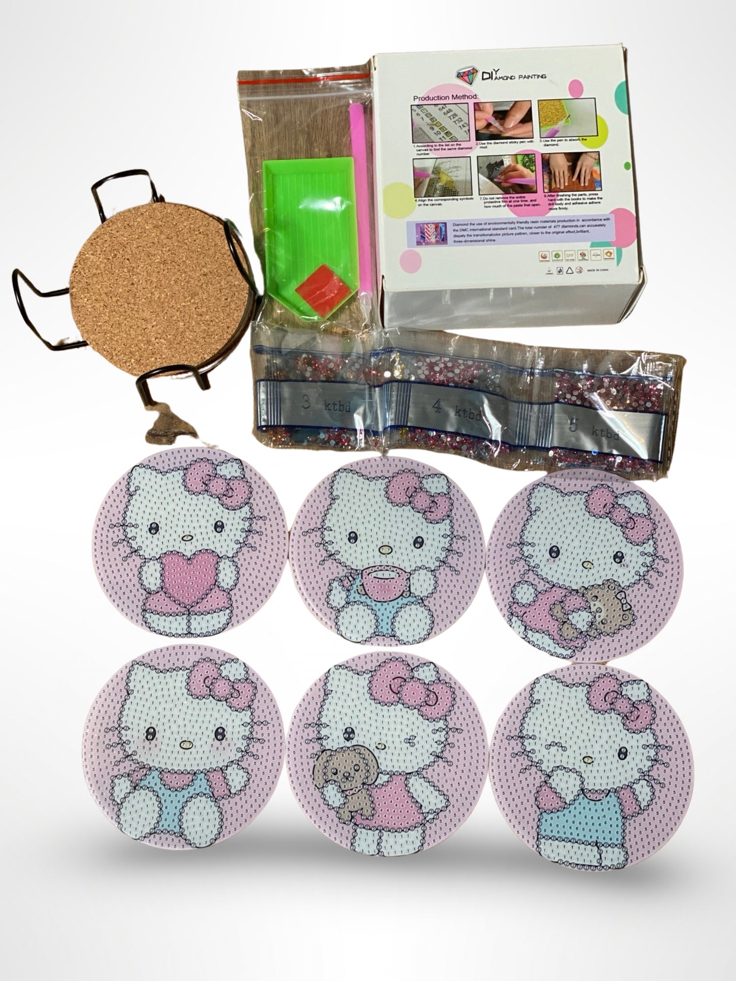 Hello Kitty 6 pack Coaster DIY Diamond Painting