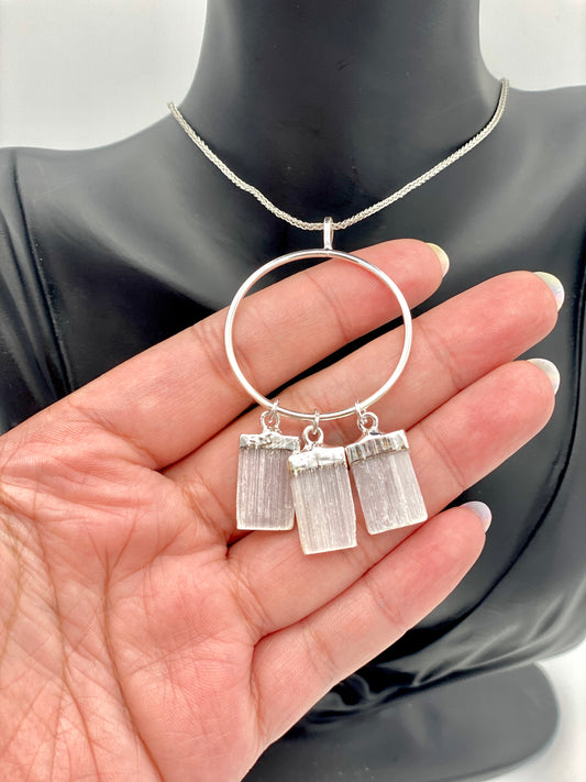 Satin Spar Selenite Trio Necklace