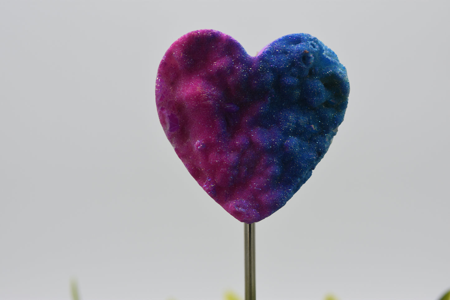 Aura Coated Hearts in Quartz with Metal Stand