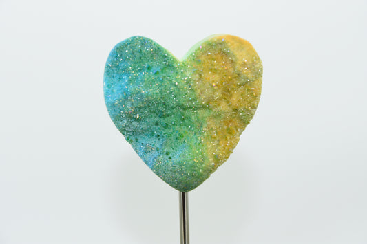 Aura Coated Hearts in Quartz with Metal Stand