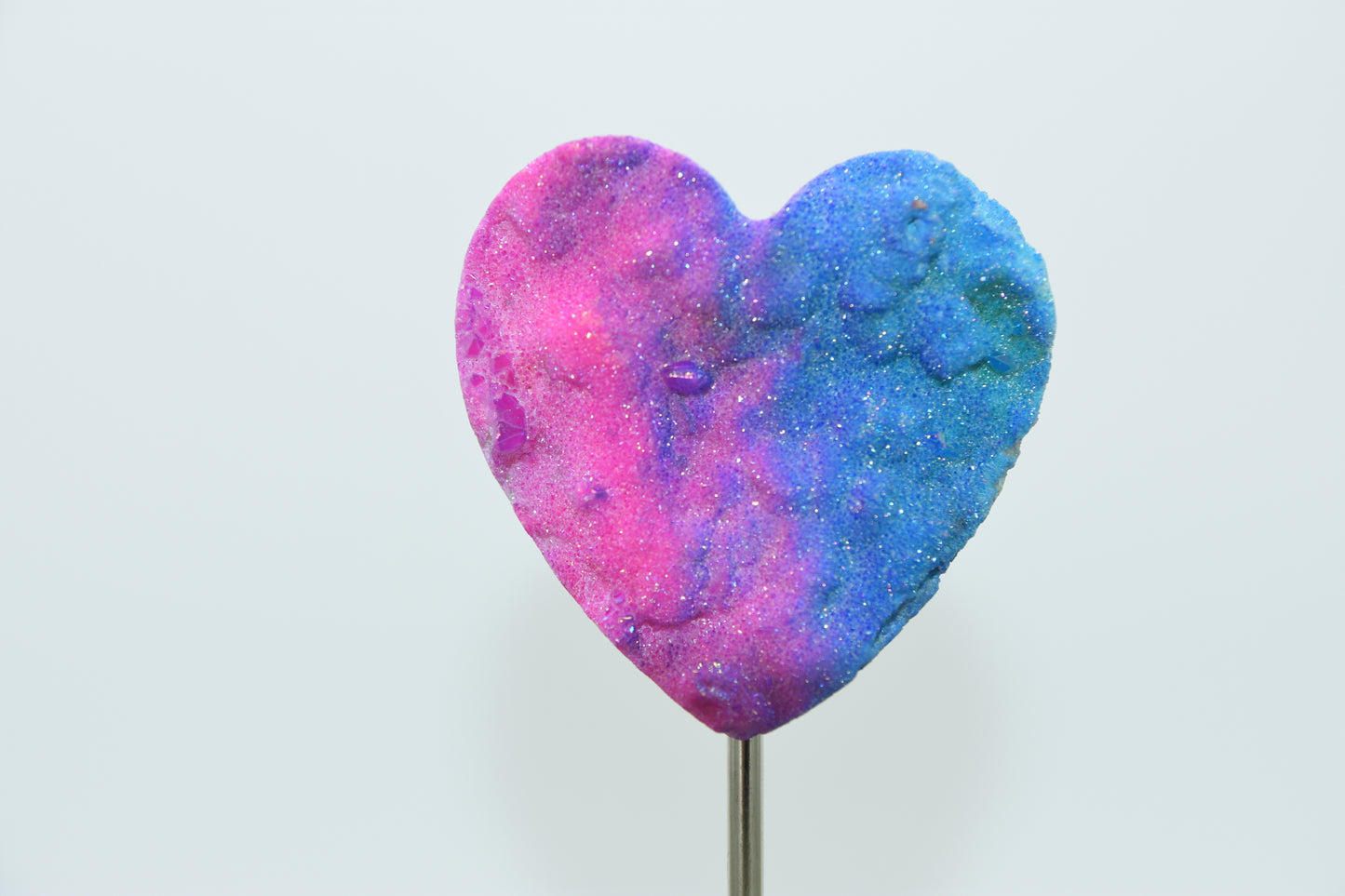 Aura Coated Hearts in Quartz with Metal Stand