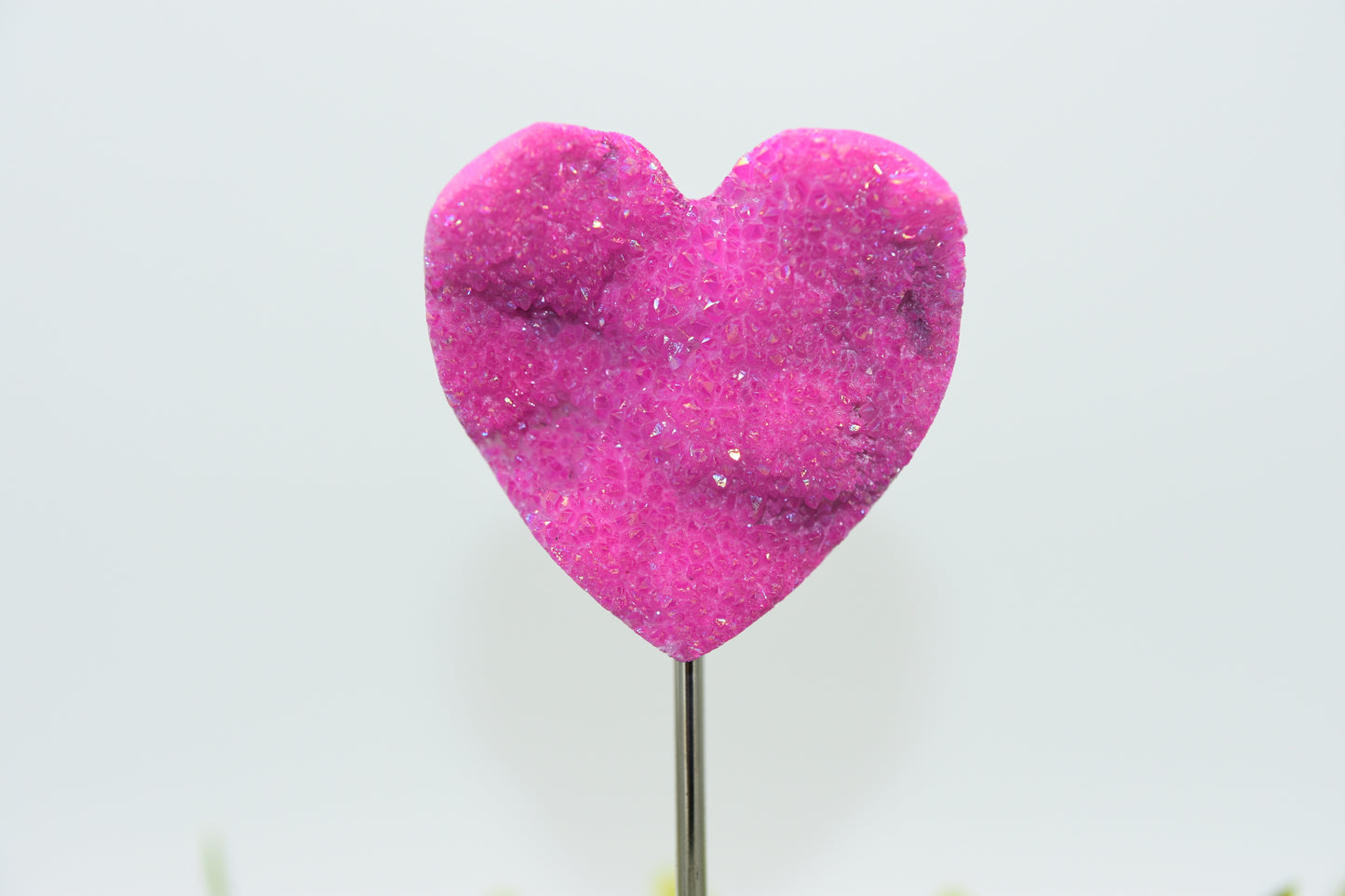 Aura Coated Hearts in Quartz with Metal Stand