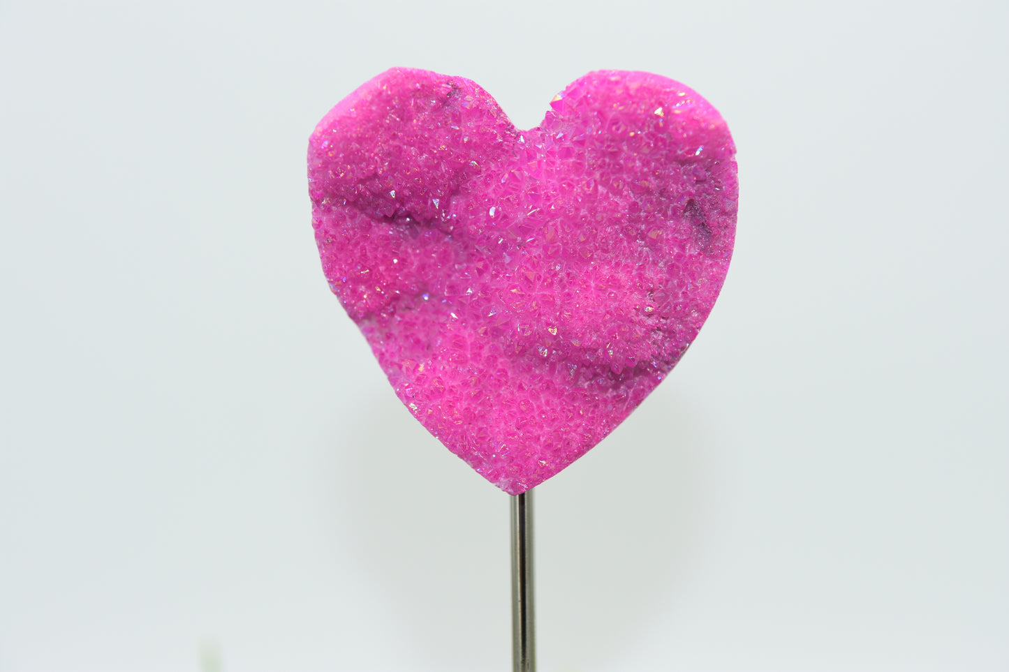 Aura Coated Hearts in Quartz with Metal Stand