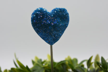 Aura Coated Hearts in Quartz with Metal Stand