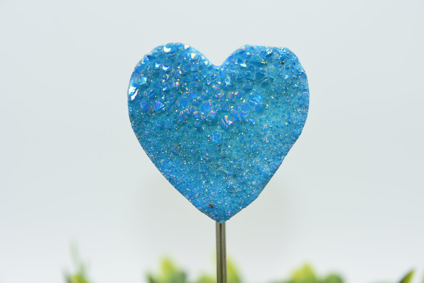 Aura Coated Hearts in Quartz with Metal Stand