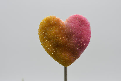 Aura Coated Hearts in Quartz with Metal Stand