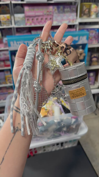 Curated Bag Charm & Keychain with Trinkets + Lipstick Case (Multiple Colors)