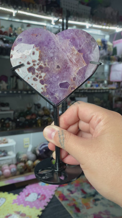 Purple Amethyst with Lace Agate Heart Carving