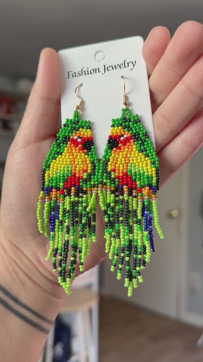 Tropical Macaw Beaded Earrings – Hand-Woven Colorful Parrot Earrings
