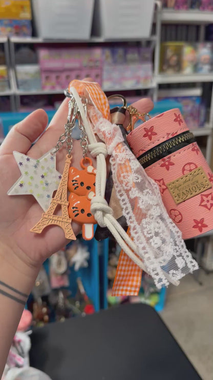 Curated Bag Charm & Keychain with Trinkets + Lipstick Case (Multiple Colors)