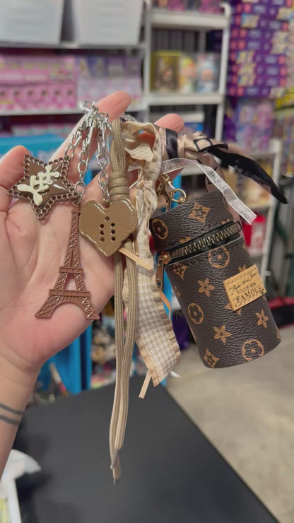 Curated Bag Charm & Keychain with Trinkets + Lipstick Case (Multiple Colors)