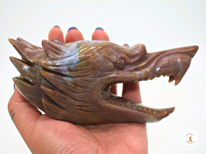 Ocean Jasper Wolf Head Carving